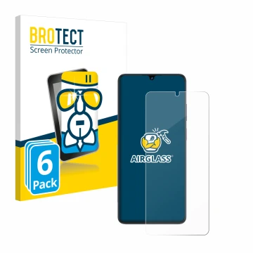 Front side of a product packaging with the brand logo BROTECT. Next to it is the device ZTE Blade V50 Vita shown with the corr
