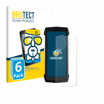 Front side of a product packaging with the brand logo BROTECT. Next to it is the device Doogee S Mini shown with the correspon