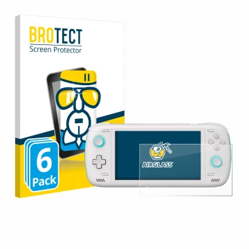 Front side of a product packaging with the brand logo BROTECT. Next to it is the device AYN Odin 2 shown with the correspondin
