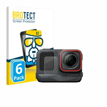 Front side of a product packaging with the brand logo BROTECT. Next to it is the device Insta360 Ace Pro (Front display) shown