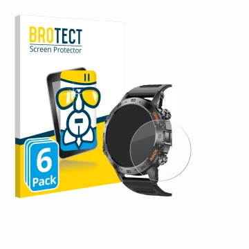 Front side of a product packaging with the brand logo BROTECT. Next to it is the device Lemfo Smartwatch 1.39