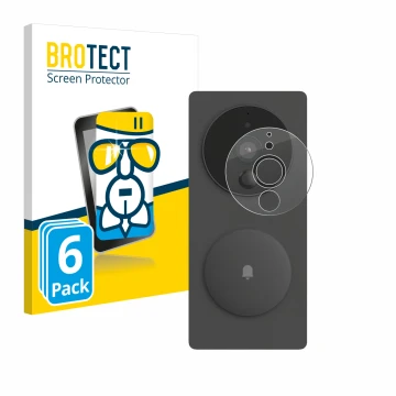 Front side of a product packaging with the brand logo BROTECT. Next to it is the device Aqara SVD-KIT1 (Smart video doorbell G