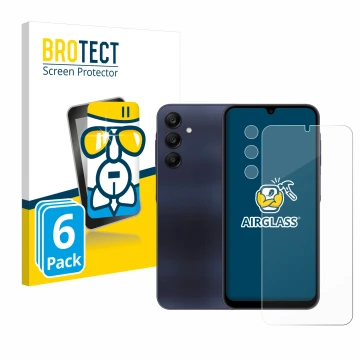 Front side of a product packaging with the brand logo BROTECT. Next to it is the device Samsung Galaxy A25 5G (Front+Camera) s