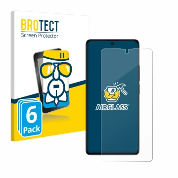 Front side of a product packaging with the brand logo BROTECT. Next to it is the device Xiaomi Redmi Note 13 5G shown with the