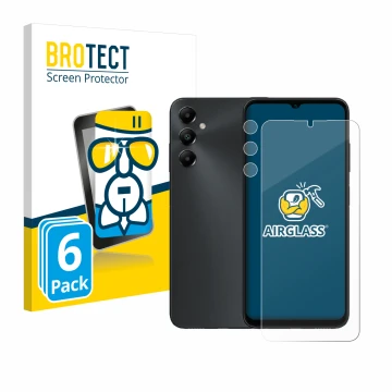 Front side of a product packaging with the brand logo BROTECT. Next to it is the device Samsung Galaxy A05s (Front+Camera) sho