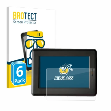 Front side of a product packaging with the brand logo BROTECT. Next to it is the device XC Tracer Maxx II shown with the corre