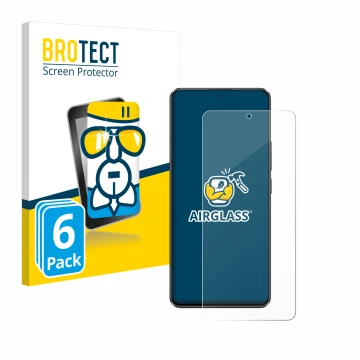 Front side of a product packaging with the brand logo BROTECT. Next to it is the device Xiaomi Poco X6 shown with the correspo