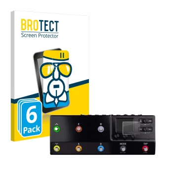 Front side of a product packaging with the brand logo BROTECT. Next to it is the device Line 6 hx stomp XL shown with the corr