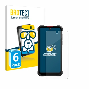 Front side of a product packaging with the brand logo BROTECT. Next to it is the device Hotwav Cyber 9 Pro shown with the corr