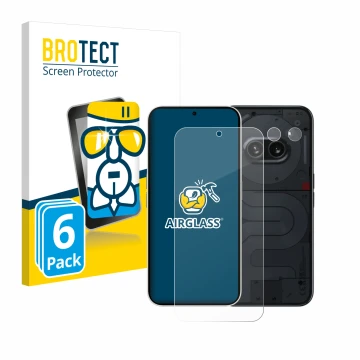 Front side of a product packaging with the brand logo BROTECT. Next to it is the device Nothing Phone (2a) (Front+Camera) show