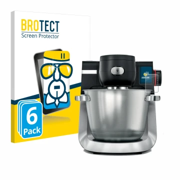 Front side of a product packaging with the brand logo BROTECT. Next to it is the device Bosch MUM Serie 6 shown with the corre
