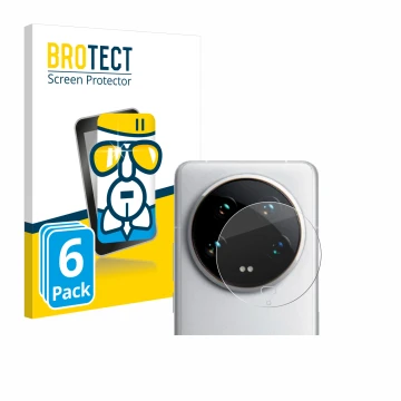 Front side of a product packaging with the brand logo BROTECT. Next to it is the device Xiaomi 14 Ultra (ONLY Camera Lens) sho