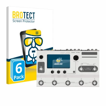 Front side of a product packaging with the brand logo BROTECT. Next to it is the device Hotone Ampero II Stage shown with the 