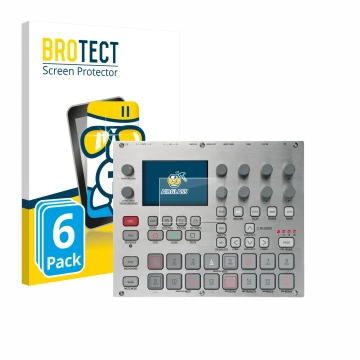 Front side of a product packaging with the brand logo BROTECT. Next to it is the device Elektron Syntakt E25 Remix Edition sho