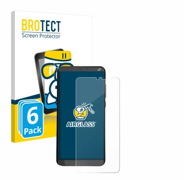 Front side of a product packaging with the brand logo BROTECT. Next to it is the device Brondi Amico XL shown with the corresp