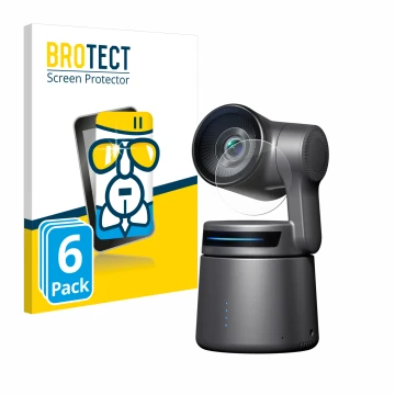 Front side of a product packaging with the brand logo BROTECT. Next to it is the device OBSBOT Tail Air shown with the corresp