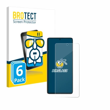 Front side of a product packaging with the brand logo BROTECT. Next to it is the device Xiaomi Poco F6 shown with the correspo