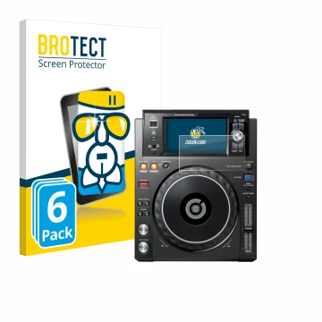 Front side of a product packaging with the brand logo BROTECT. Next to it is the device Pioneer XDJ -1000MK2 shown with the co