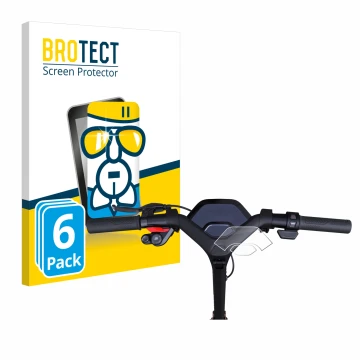 Front side of a product packaging with the brand logo BROTECT. Next to it is the device Segway Ninebot P65D shown with the cor