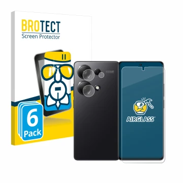 Front side of a product packaging with the brand logo BROTECT. Next to it is the device Xiaomi Redmi Note 13 Pro 4G (Front+Cam