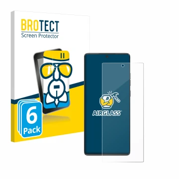 Front side of a product packaging with the brand logo BROTECT. Next to it is the device Motorola Moto G85 shown with the corre