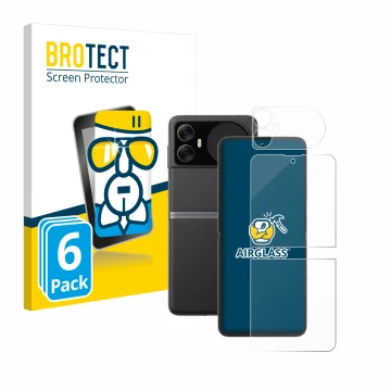 Front side of a product packaging with the brand logo BROTECT. Next to it is the device Blackview Hero 10 (Front+Back) shown w
