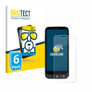 Front side of a product packaging with the brand logo BROTECT. Next to it is the device SPC Zeus 4G Pro shown with the corresp