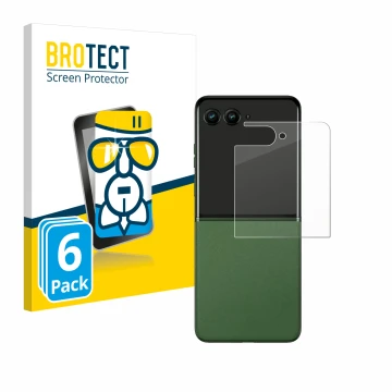 Front side of a product packaging with the brand logo BROTECT. Next to it is the device Motorola Razr 50 Ultra (Back display) 
