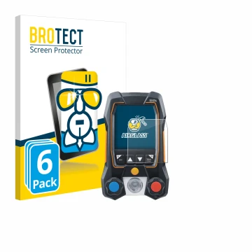 Front side of a product packaging with the brand logo BROTECT. Next to it is the device Testo 550s shown with the correspondin