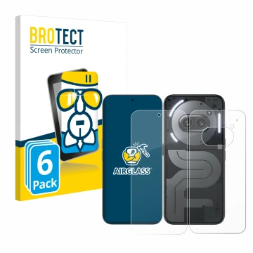 Front side of a product packaging with the brand logo BROTECT. Next to it is the device Nothing Phone (2a) Plus (Front+Back) s