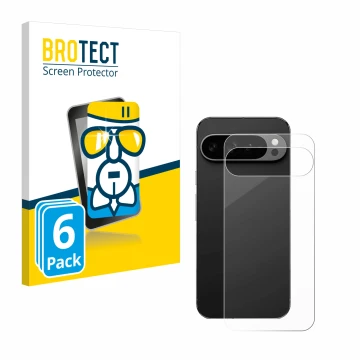 Front side of a product packaging with the brand logo BROTECT. Next to it is the device Google Pixel 9 Pro XL (Back) shown wit