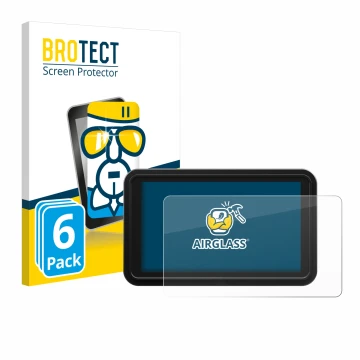 Front side of a product packaging with the brand logo BROTECT. Next to it is the device Atomos Shinobi 2 shown with the corres