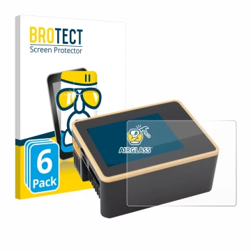 Front side of a product packaging with the brand logo BROTECT. Next to it is the device Junsi iCharger X6 shown with the corre