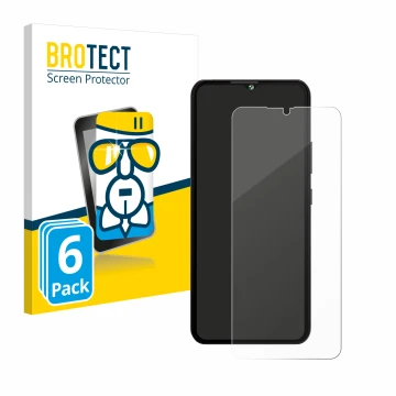 Front side of a product packaging with the brand logo BROTECT. Next to it is the device Cubot A10 shown with the corresponding
