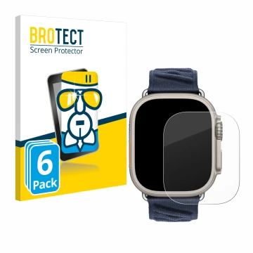 Front side of a product packaging with the brand logo BROTECT. Next to it is the device Apple Watch Hermès Ultra 2 shown with 