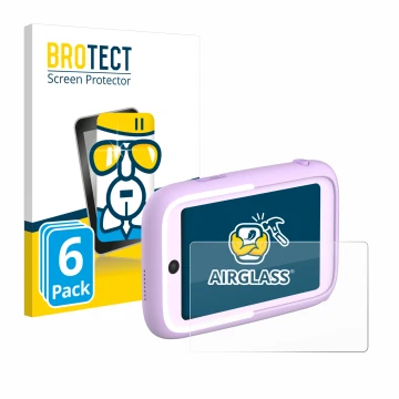 Front side of a product packaging with the brand logo BROTECT. Next to it is the device Myfirst Camera 50 shown with the corre