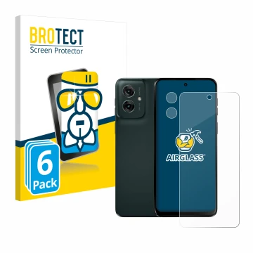 Front side of a product packaging with the brand logo BROTECT. Next to it is the device Motorola Moto G55 (Front+Camera) shown