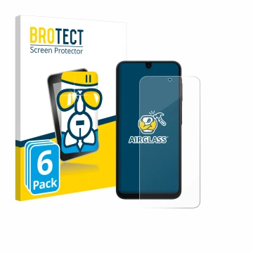Front side of a product packaging with the brand logo BROTECT. Next to it is the device Samsung Galaxy A16 5G shown with the c
