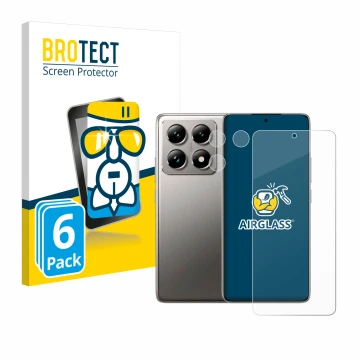 Front side of a product packaging with the brand logo BROTECT. Next to it is the device Xiaomi 14T (Front+Camera) shown with t