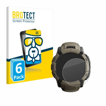 Front side of a product packaging with the brand logo BROTECT. Next to it is the device Garmin Instinct 2X Solar Tactical Edit