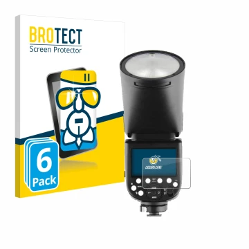 Front side of a product packaging with the brand logo BROTECT. Next to it is the device Godox TT685 II shown with the correspo