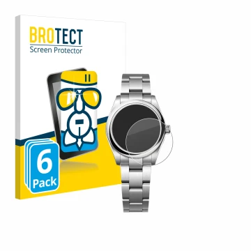 Front side of a product packaging with the brand logo BROTECT. Next to it is the device Rolex Oyster Perpetual 31 shown with t