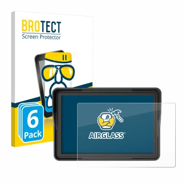 Front side of a product packaging with the brand logo BROTECT. Next to it is the device Essgoo Motorrad Carplay 5