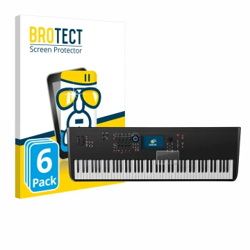 Front side of a product packaging with the brand logo BROTECT. Next to it is the device Yamaha MODX8+ shown with the correspon