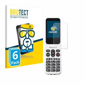 Front side of a product packaging with the brand logo BROTECT. Next to it is the device Doro Leva L20 shown with the correspon