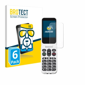 Front side of a product packaging with the brand logo BROTECT. Next to it is the device Doro Leva L30 shown with the correspon
