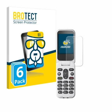Front side of a product packaging with the brand logo BROTECT. Next to it is the device Doro 2820 shown with the corresponding