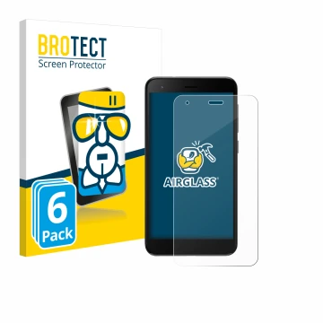 Front side of a product packaging with the brand logo BROTECT. Next to it is the device ZTE Blade A35 lite shown with the corr