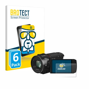 Front side of a product packaging with the brand logo BROTECT. Next to it is the device Panasonic HC-VX3 shown with the corres