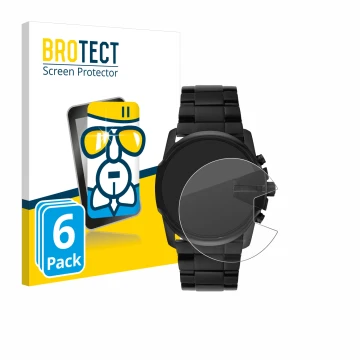 Front side of a product packaging with the brand logo BROTECT. Next to it is the device Diesel Master Chief DZ4180 shown with 